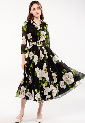 Aster Dress Shirt Collar 3/4 Sleeve Midi Length Musola (Amber Queen) @8