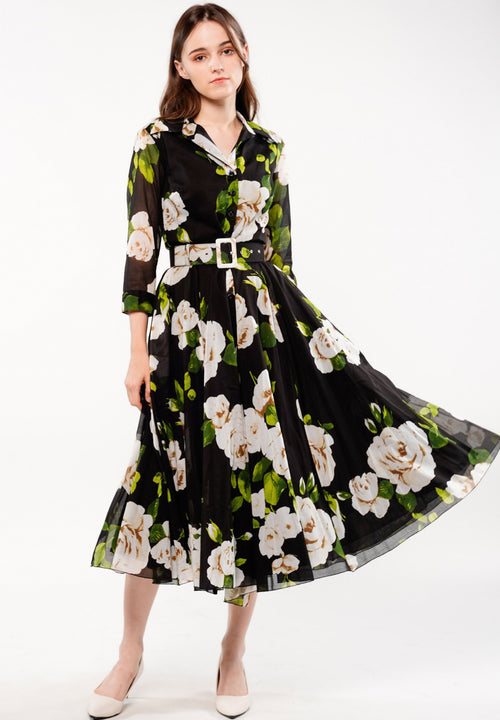 Aster Dress Shirt Collar 3/4 Sleeve Midi Length Musola (Amber Queen) @8