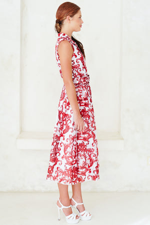 Aster Dress Shirt Collar Sleeveless Midi Length Cotton Musola (Cherub Tile)