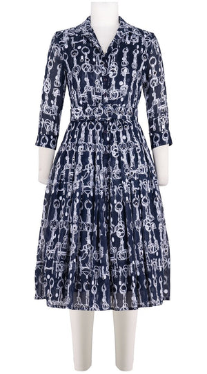 Audrey Dress #4 Shirt Collar 3/4 Sleeve Long +3 Length Cotton Musola (Horse Chain)
