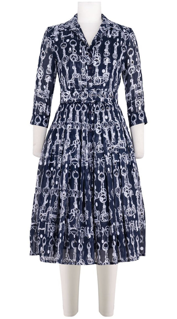 Audrey Dress #4 Shirt Collar 3/4 Sleeve Long +3 Length Cotton Musola (Horse Chain)