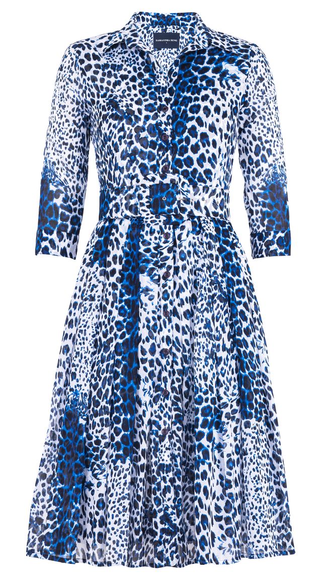 Audrey Dress #4 Shirt Collar 3/4 Sleeve Long Length Cotton Musola (Pierre Leopard)