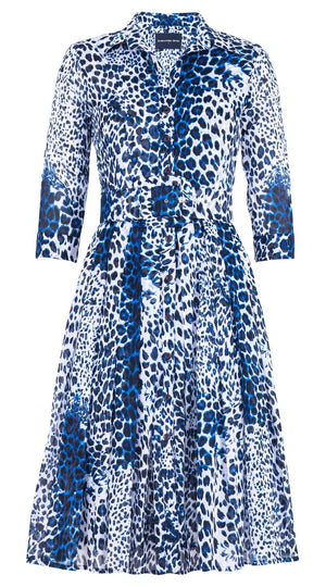 Audrey Dress #4 Shirt Collar 3/4 Sleeve Long Length Cotton Musola (Pierre Leopard)
