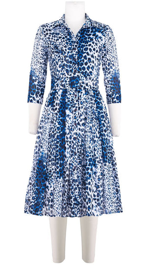 Audrey Dress #4 Shirt Collar 3/4 Sleeve Long Length Cotton Musola (Pierre Leopard)