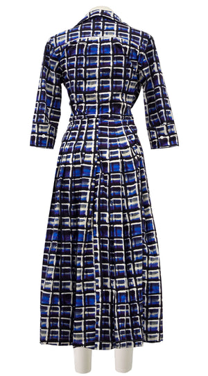 Audrey Dress #2 Shirt Collar 3/4 Sleeve Midi Length Poplin Stretch (Watercolor Check)