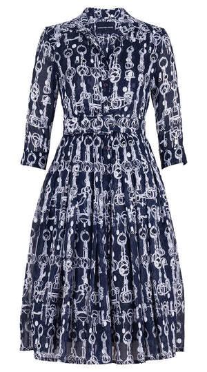 Audrey Dress #4 Shirt Collar 3/4 Sleeve Long +3 Length Cotton Musola (Horse Chain)