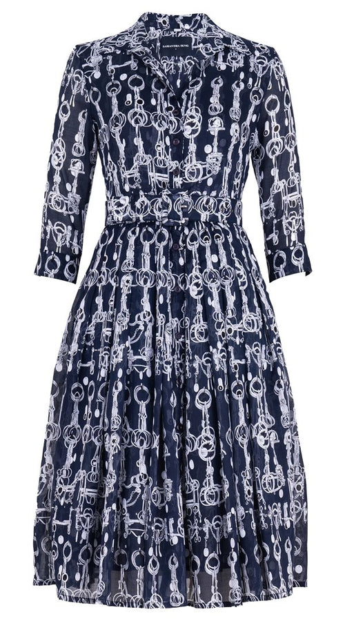 Audrey Dress #4 Shirt Collar 3/4 Sleeve Long +3 Length Cotton Musola (Horse Chain)