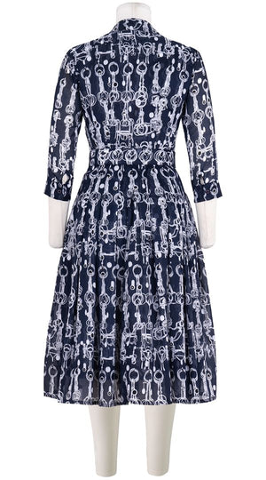 Audrey Dress #4 Shirt Collar 3/4 Sleeve Long +3 Length Cotton Musola (Horse Chain)