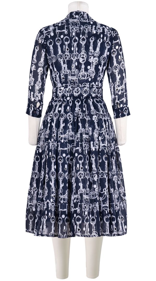 Audrey Dress #4 Shirt Collar 3/4 Sleeve Long +3 Length Cotton Musola (Horse Chain)