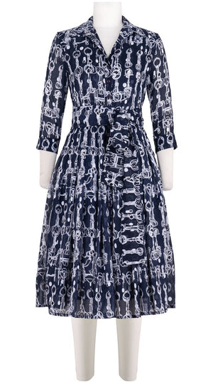 Audrey Dress #4 Shirt Collar 3/4 Sleeve Long +3 Length Cotton Musola (Horse Chain)