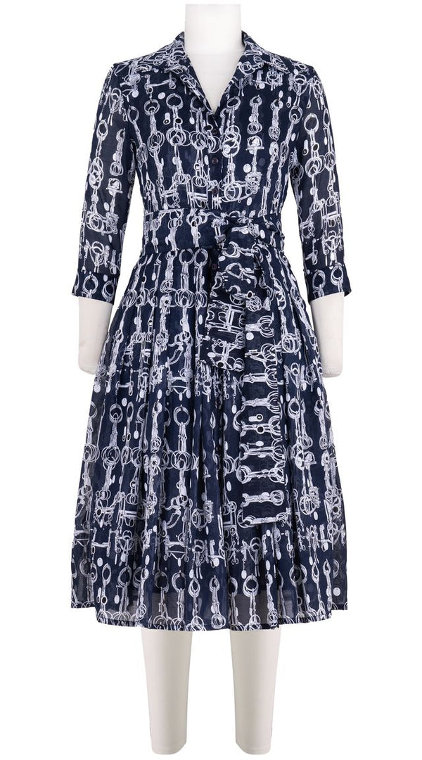 Audrey Dress #4 Shirt Collar 3/4 Sleeve Long +3 Length Cotton Musola (Horse Chain)