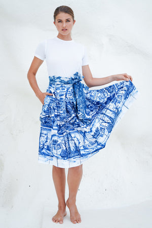 Lana Skirt Cotton Stretch (Azulejo All Over)