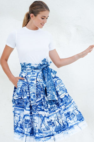 Lana Skirt Cotton Stretch (Azulejo All Over)