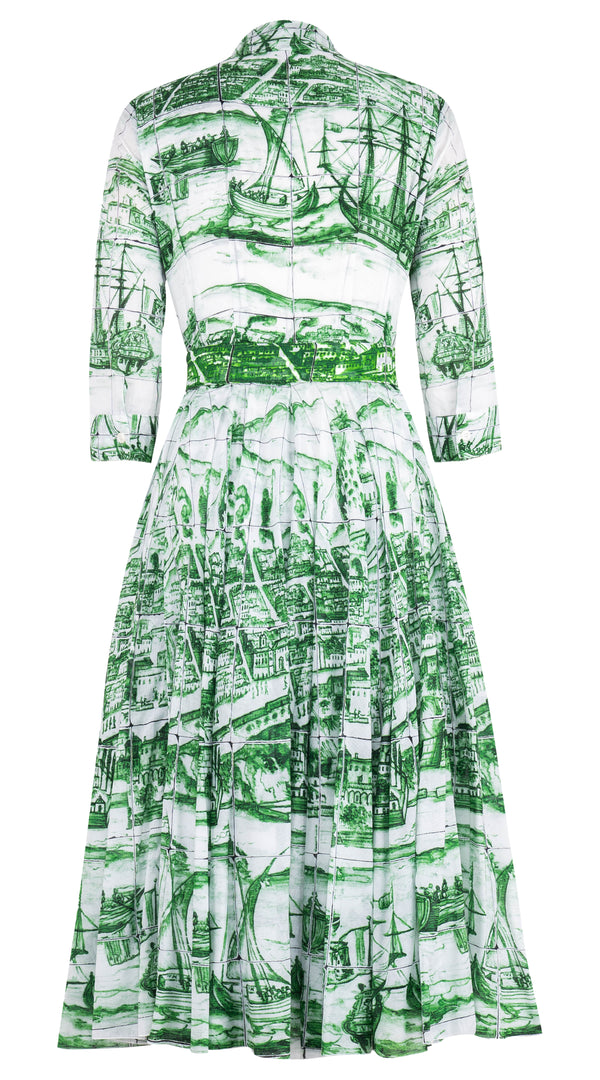 Aster Dress Shirt Collar 3/4 Sleeve Midi Length Cotton Musola (Azulejo)