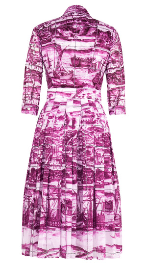 Audrey Dress #4 Shirt Collar 3/4 Sleeve Midi Length Musola (Azulejo)