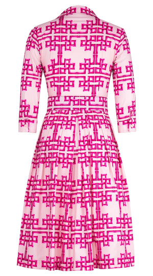 Audrey Dress #1 Shirt Collar 3/4 Sleeve Long Length Cotton Stretch (Bamboo Grove Pastel)