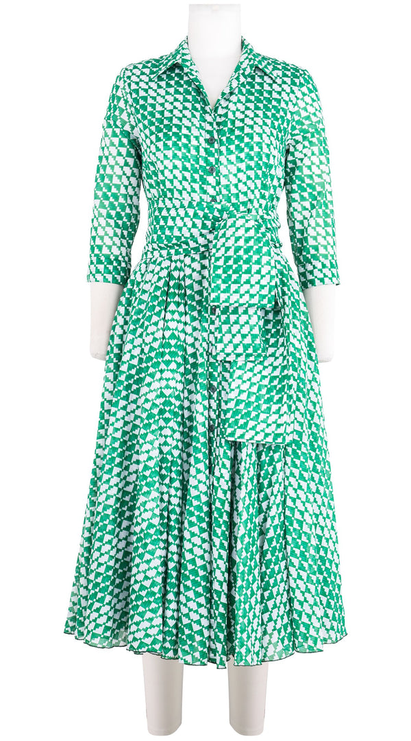 Aster Dress Shirt Collar 3/4 Sleeve Midi Length Cotton Musola (Bamboo Weave)