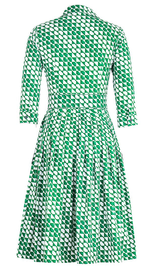 Audrey Dress #2 Shirt Collar 3/4 Sleeve Long Length Cotton Stretch (Bamboo Weave)