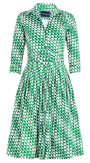 Audrey Dress #2 Shirt Collar 3/4 Sleeve Long Length Cotton Stretch (Bamboo Weave)