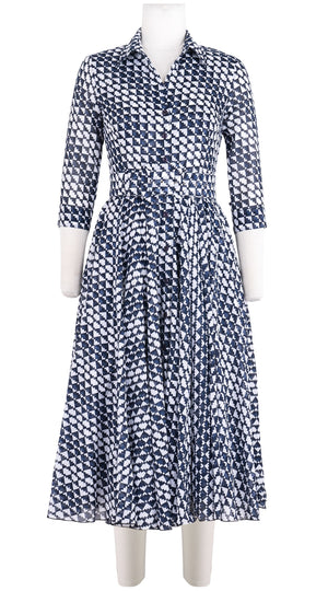 Aster Dress Shirt Collar 3/4 Sleeve Midi Length Cotton Musola (Bamboo Weave)
