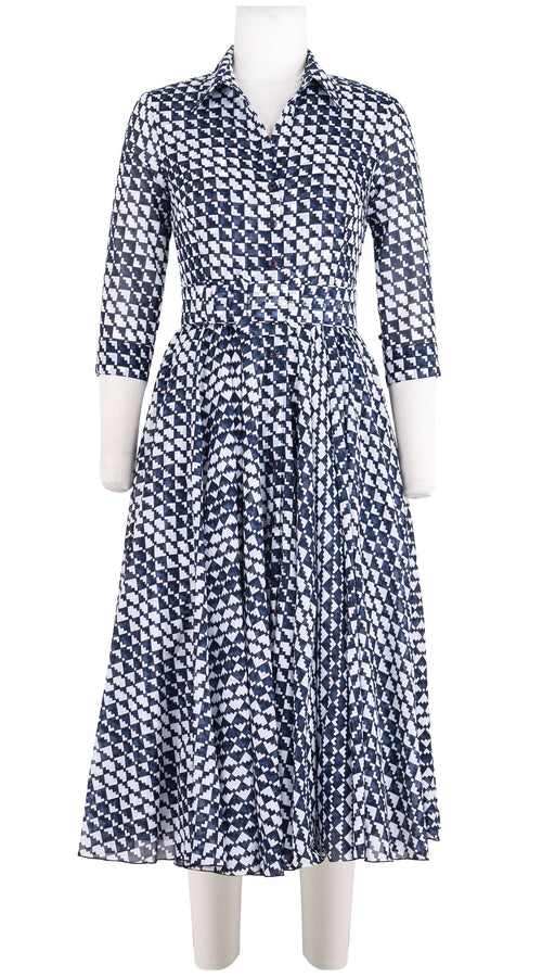 Aster Dress Shirt Collar 3/4 Sleeve Midi Length Cotton Musola (Bamboo Weave)