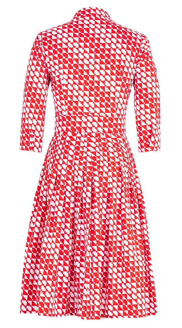 Audrey Dress #2 Shirt Collar 3/4 Sleeve Long Length Cotton Stretch (Bamboo Weave)