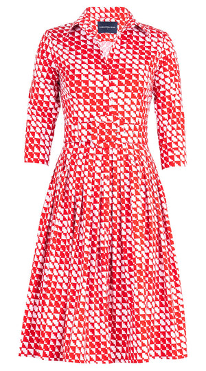 Audrey Dress #2 Shirt Collar 3/4 Sleeve Long Length Cotton Stretch (Bamboo Weave)