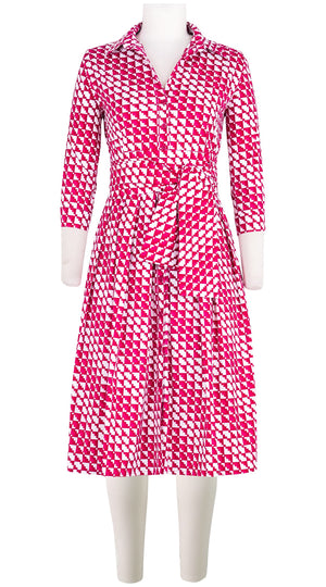 Audrey Dress #1 Shirt Collar 3/4 Sleeve Long Length Cotton Stretch (Bamboo Weave)