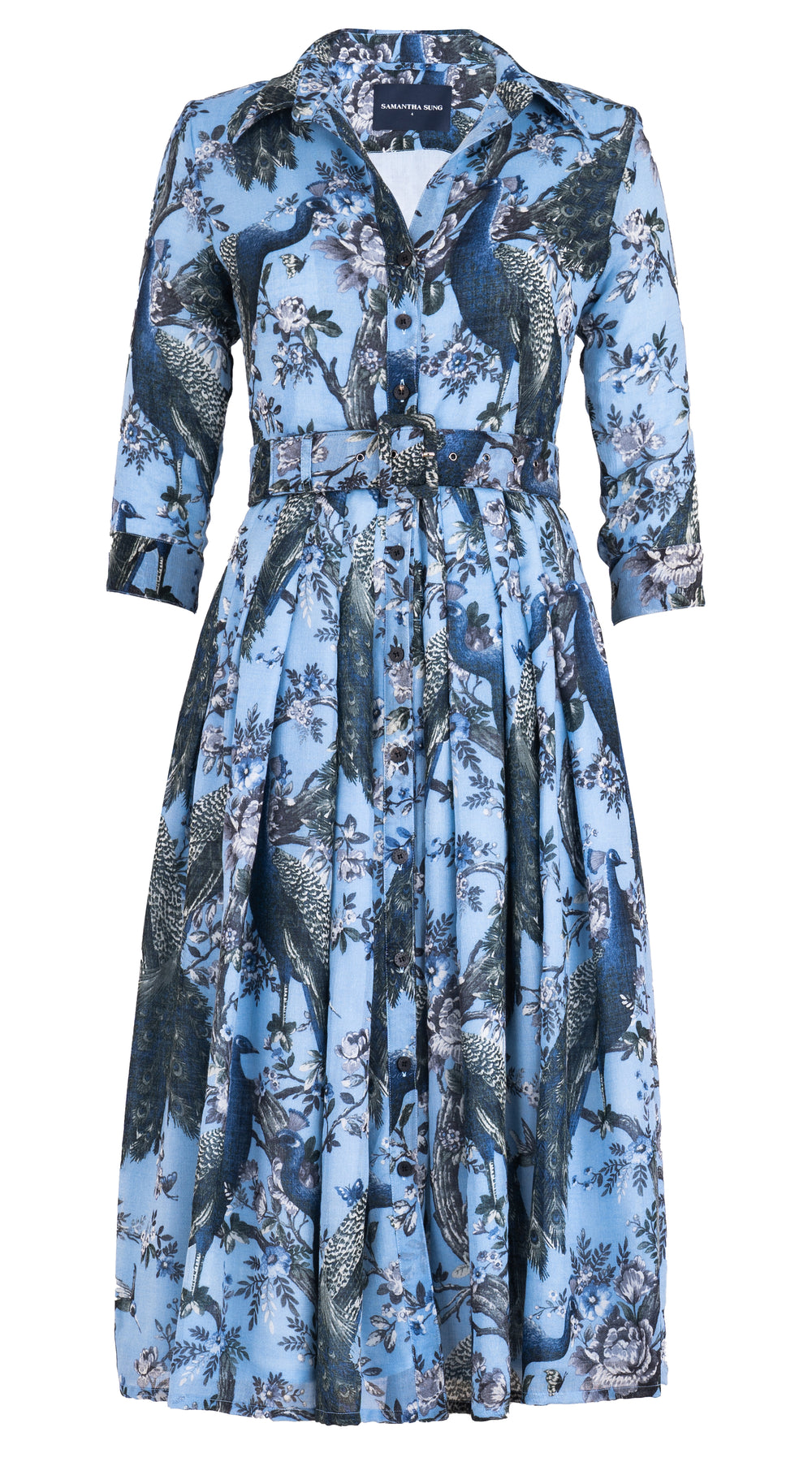 Audrey Dress #4 Shirt Collar 3/4 Sleeve Midi Length Wool Musola (Belvedere Peacock) @2