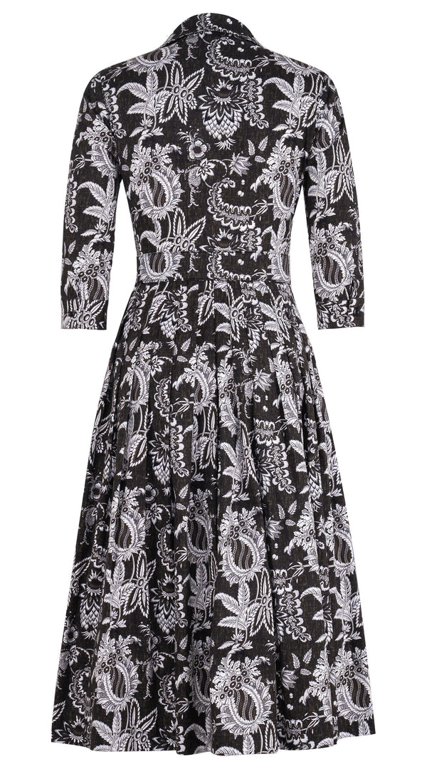 Audrey Dress #2 Shirt Collar 3/4 Sleeve Midi Length Cotton Stretch (Botanic Antique Dark)