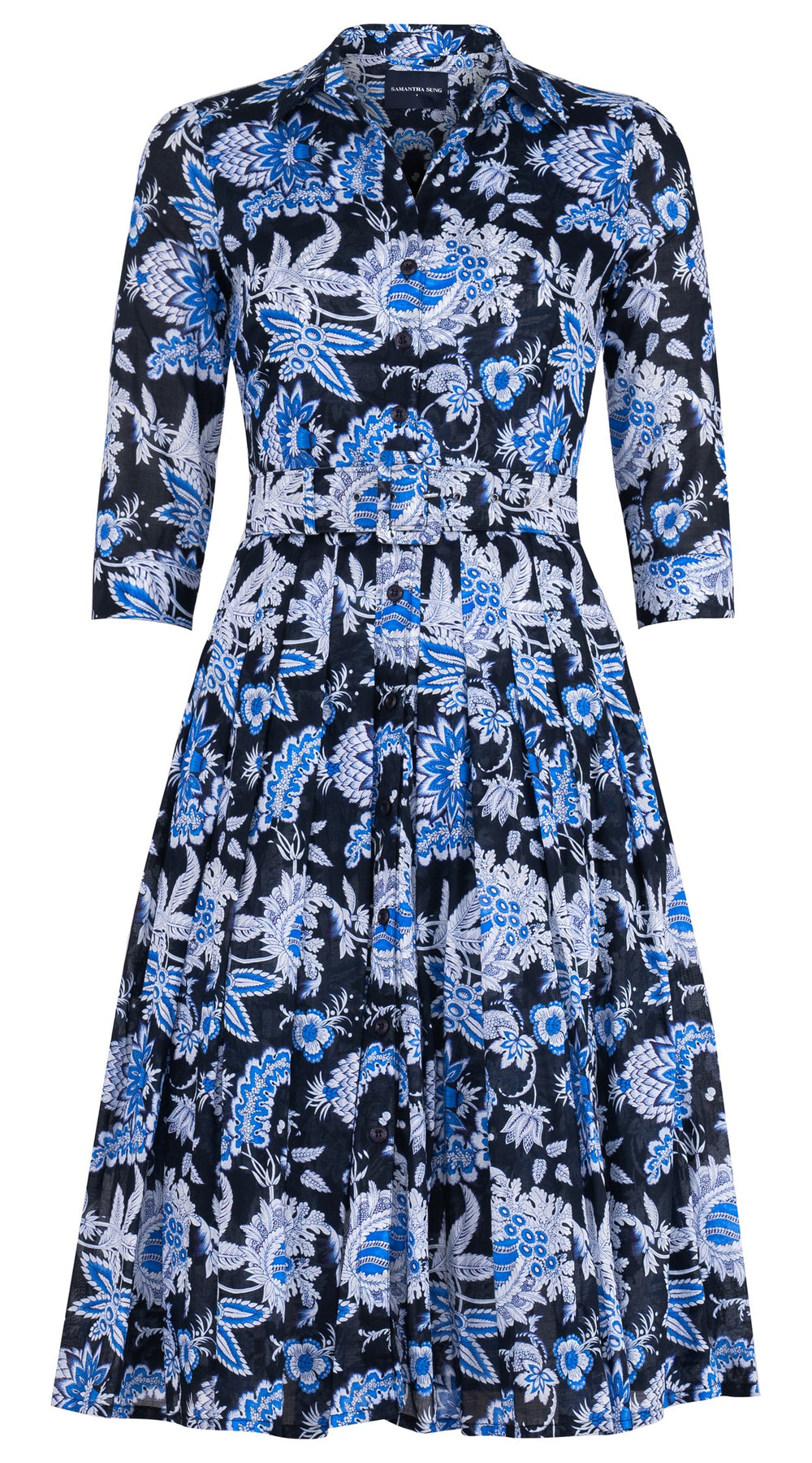 Audrey Dress #4 Shirt Collar 3/4 Sleeve Midi Length Cotton Musola (Botanic Antique Small Pastel)