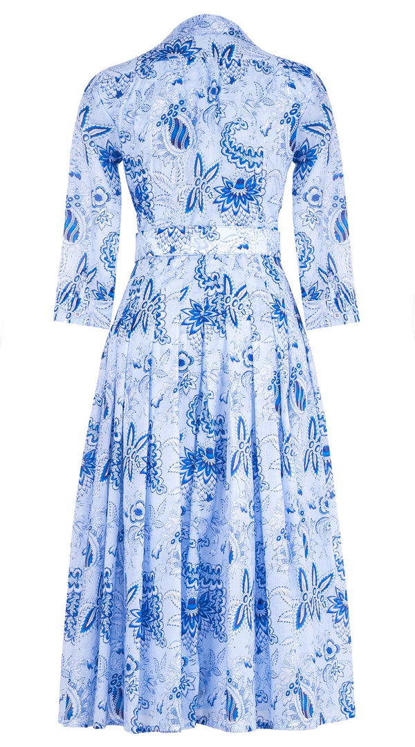 Audrey Dress #4 Shirt Collar 3/4 Sleeve Midi Length Cotton Musola (Botanic Antique Small Pastel)