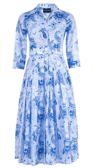 Audrey Dress #4 Shirt Collar 3/4 Sleeve Midi Length Cotton Musola (Botanic Antique Small Pastel)