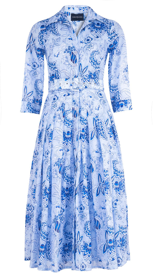 Audrey Dress #4 Shirt Collar 3/4 Sleeve Midi Length Cotton Musola (Botanic Antique Small Pastel)