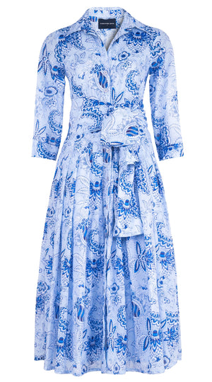 Audrey Dress #4 Shirt Collar 3/4 Sleeve Midi Length Cotton Musola (Botanic Antique Small Pastel)