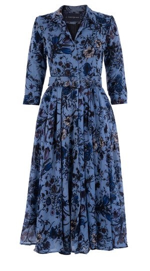 Aster Dress Shirt Collar 3/4 Sleeve Midi Length Wool Musola (Botanic New Small) @5