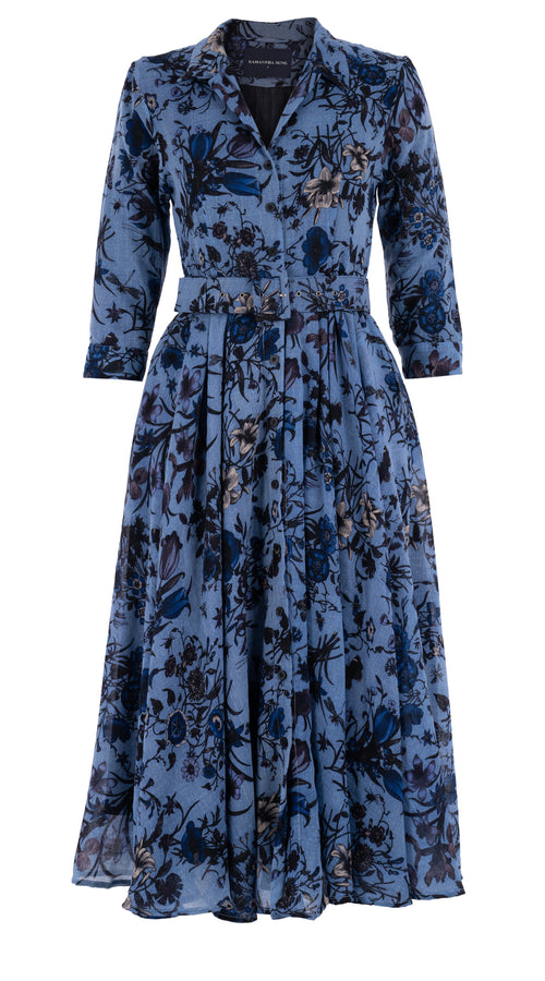 Aster Dress Shirt Collar 3/4 Sleeve Midi Length Wool Musola (Botanic New Small) @5