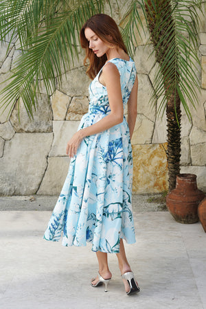 Abelia Dress U Neck Sleeveless Midi Length Silk Taffta (Botanic Santuary Pastel)