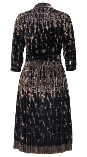 Audrey Dress VT Shirt Collar 3/4 Sleeve Long Length Silk Velvet (Brush Degrade Multi)
