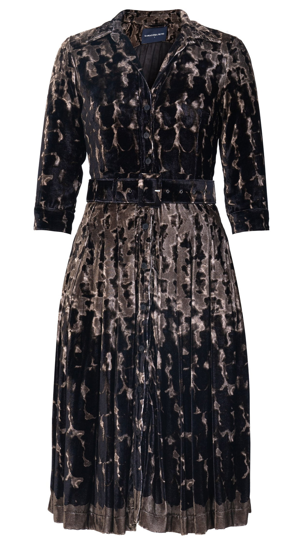 Audrey Dress VT Shirt Collar 3/4 Sleeve Long Length Silk Velvet (Brush Degrade Multi)
