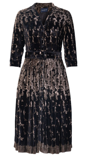 Audrey Dress VT Shirt Collar 3/4 Sleeve Long Length Silk Velvet (Brush Degrade Multi)
