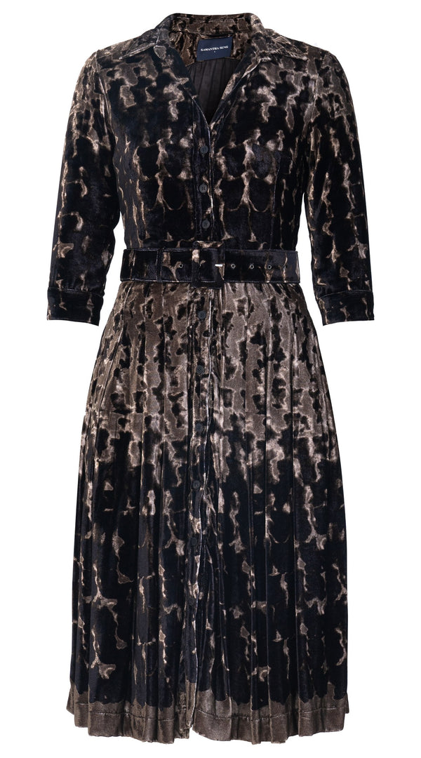 Audrey Dress VT Shirt Collar 3/4 Sleeve Long Length Silk Velvet (Brush Degrade Multi)