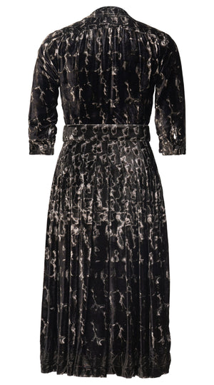 Audrey Dress VT Shirt Collar 3/4 Sleeve Long Length Silk Velvet (Brush Degrade Multi)