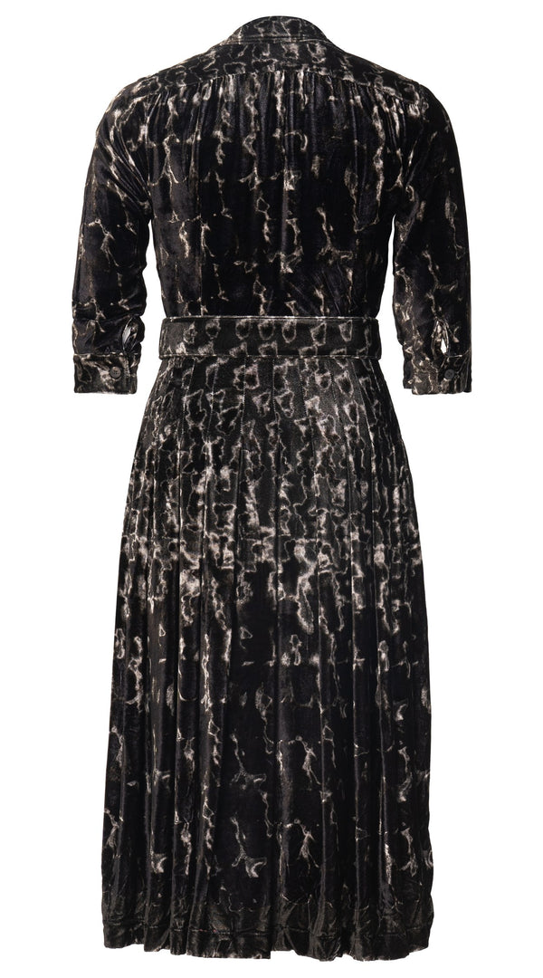 Audrey Dress VT Shirt Collar 3/4 Sleeve Long Length Silk Velvet (Brush Degrade Multi)