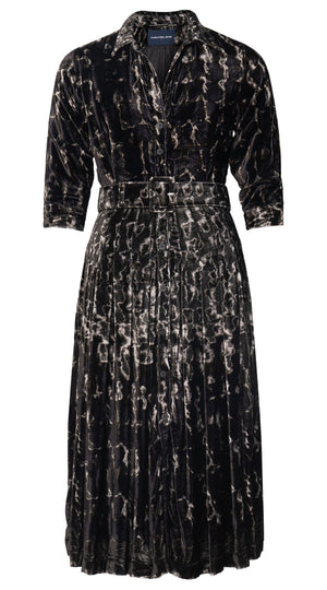 Audrey Dress VT Shirt Collar 3/4 Sleeve Long Length Silk Velvet (Brush Degrade Multi)