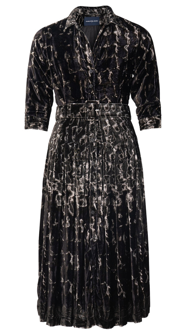 Audrey Dress VT Shirt Collar 3/4 Sleeve Long Length Silk Velvet (Brush Degrade Multi)