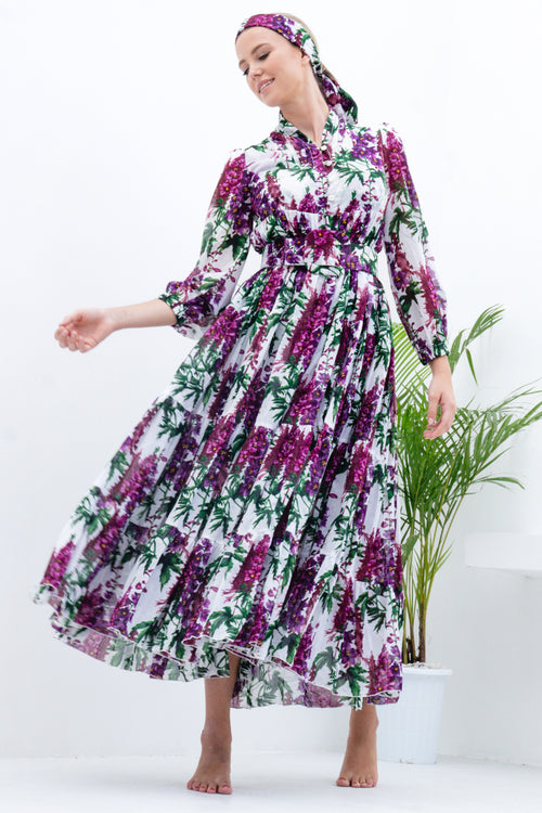 Eva Dress Crew Neck 3/4 Sleeve Maxi Musola (Capanula Flower) @1