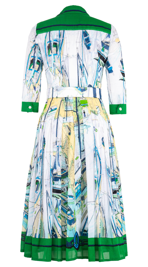 Audrey Dress #4 Shirt Collar 3/4 Sleeve Midi Length Cotton Musola (Canne)