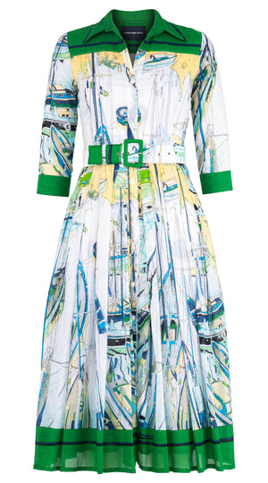 Audrey Dress #4 Shirt Collar 3/4 Sleeve Midi Length Cotton Musola (Canne)