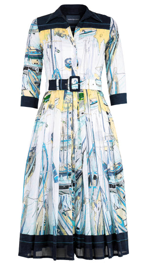 Audrey Dress #4 Shirt Collar 3/4 Sleeve Midi Length Cotton Musola (Canne)